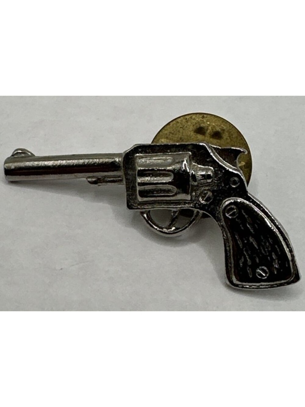 VINTAGE REVOLVER Pistol Shape  TIE TACK LAPEL PIN Silver TONE WESTERN COWBOY
